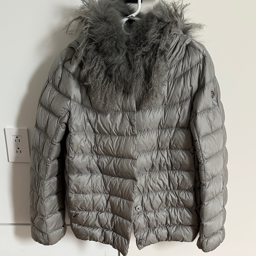 Cerruti Gray Puffer Jacket with Fur Hood
